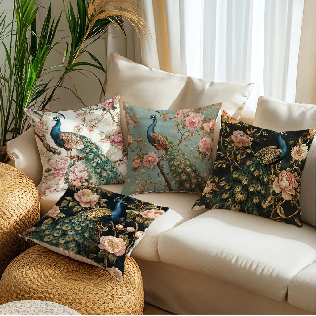 Peacock And Floral Patterns Digital Printing Pillow Cover Short Plush Suitable Living Rooms Bedrooms Sofas Throw Cushion Cover