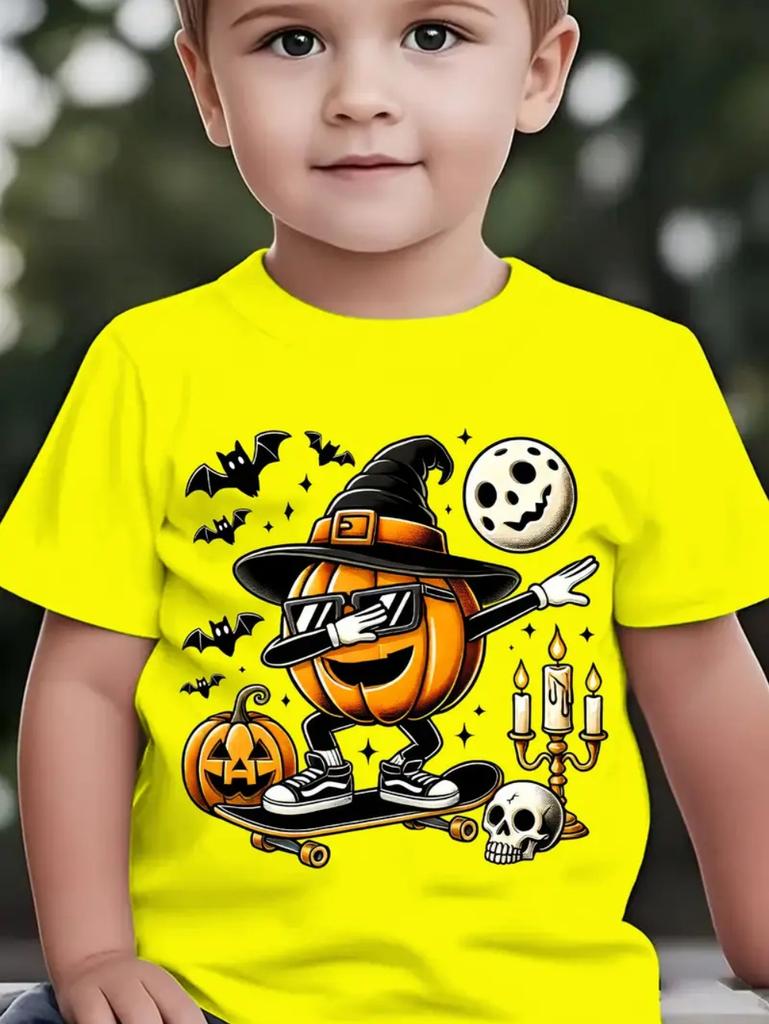 Happy Halloween Fashion Kids' T-Shirt Summer Casual Tops Spooky Short-Sleeved Halloween Pumpkins Print T-Shirts Halloween Gifts