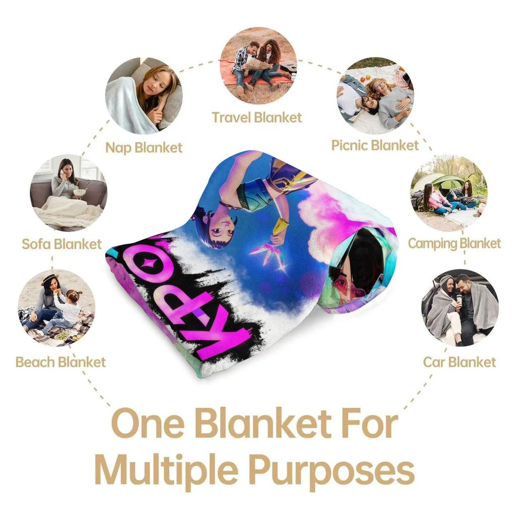 1PCS Flannel Blanket K Pop Demon Hunter Girls Boys Plush Throw Blanket Novelty Warm for Home Office Nap Camping All Season Gift