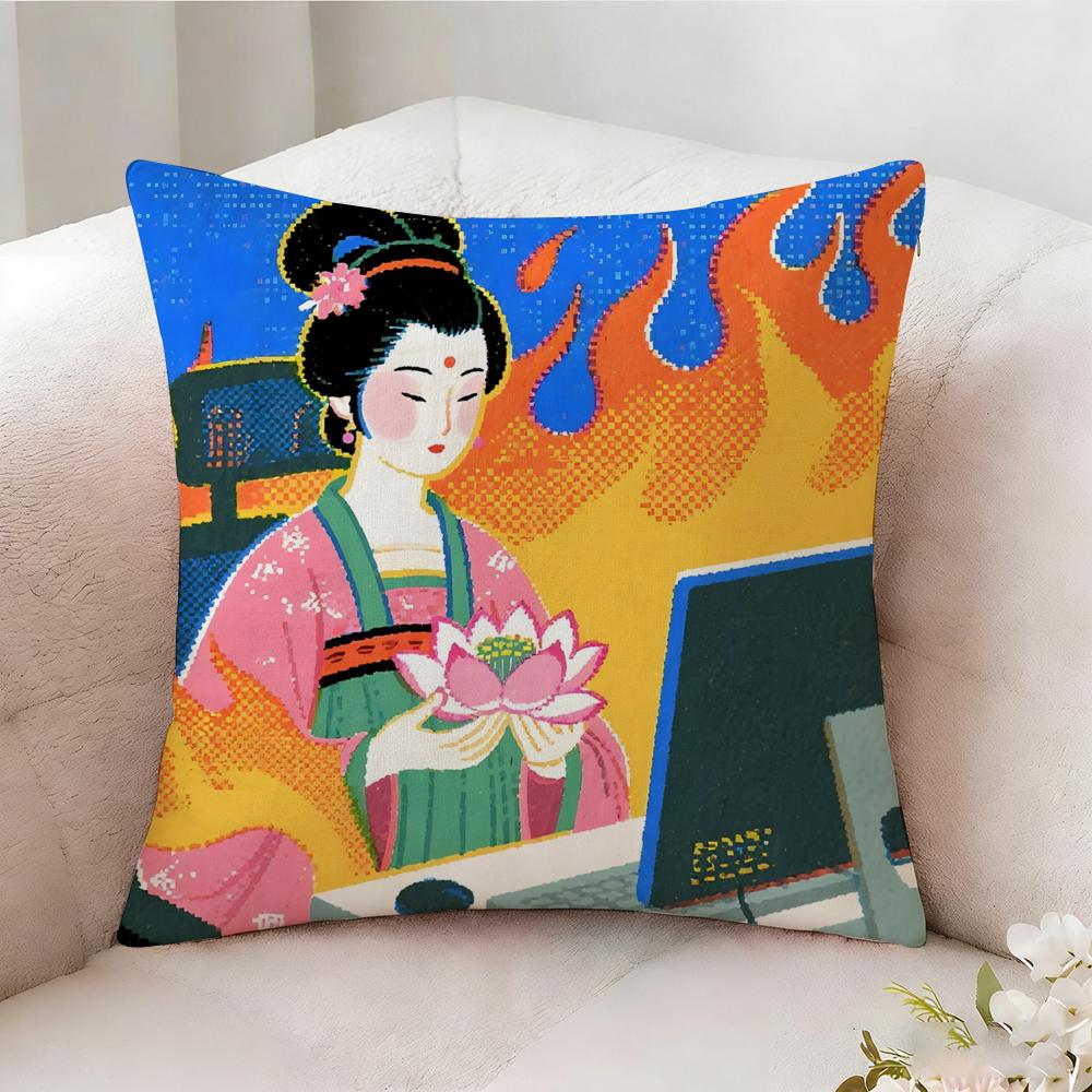Retro Japanese Style Prints Pillow Case Pillowcase Doublesided Printed Sofa Cushion Bedroom Headboard Pillow
