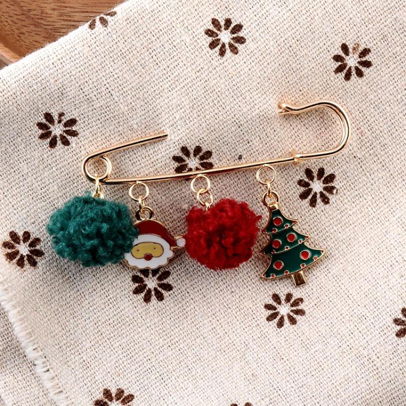 Christmas Series Jewelry Santa Claus Elk Tree Snowflake Snowman Hat Glove Bell Brooch KTY