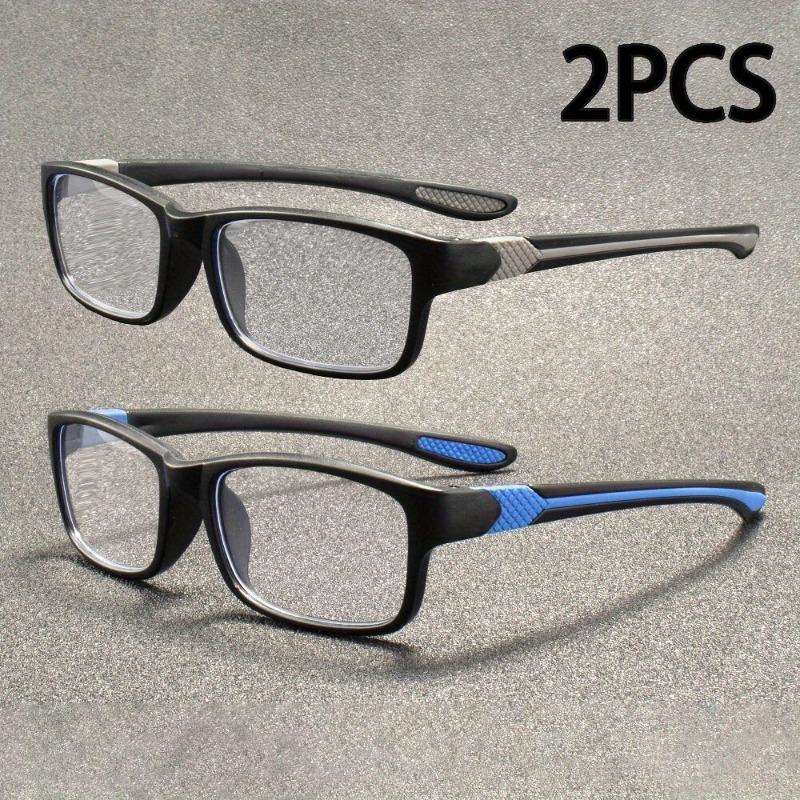 2 Pairs of Men's Elegant Anti Blue Light Reading Glasses Rectangular Full Frame Anti Glare Lenses