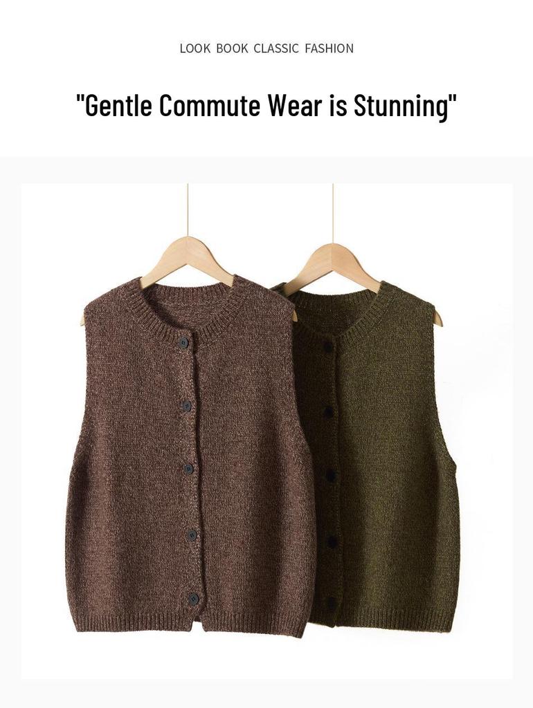 Luftiger Heather Seidenwoll-Strick-Ärmelloser Cardigan-Weste