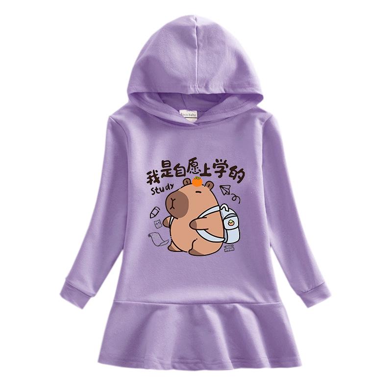 Girls' Ruffle Rainbow Hoodie Dress - Long Sleeve, Pleated, Princess Style
