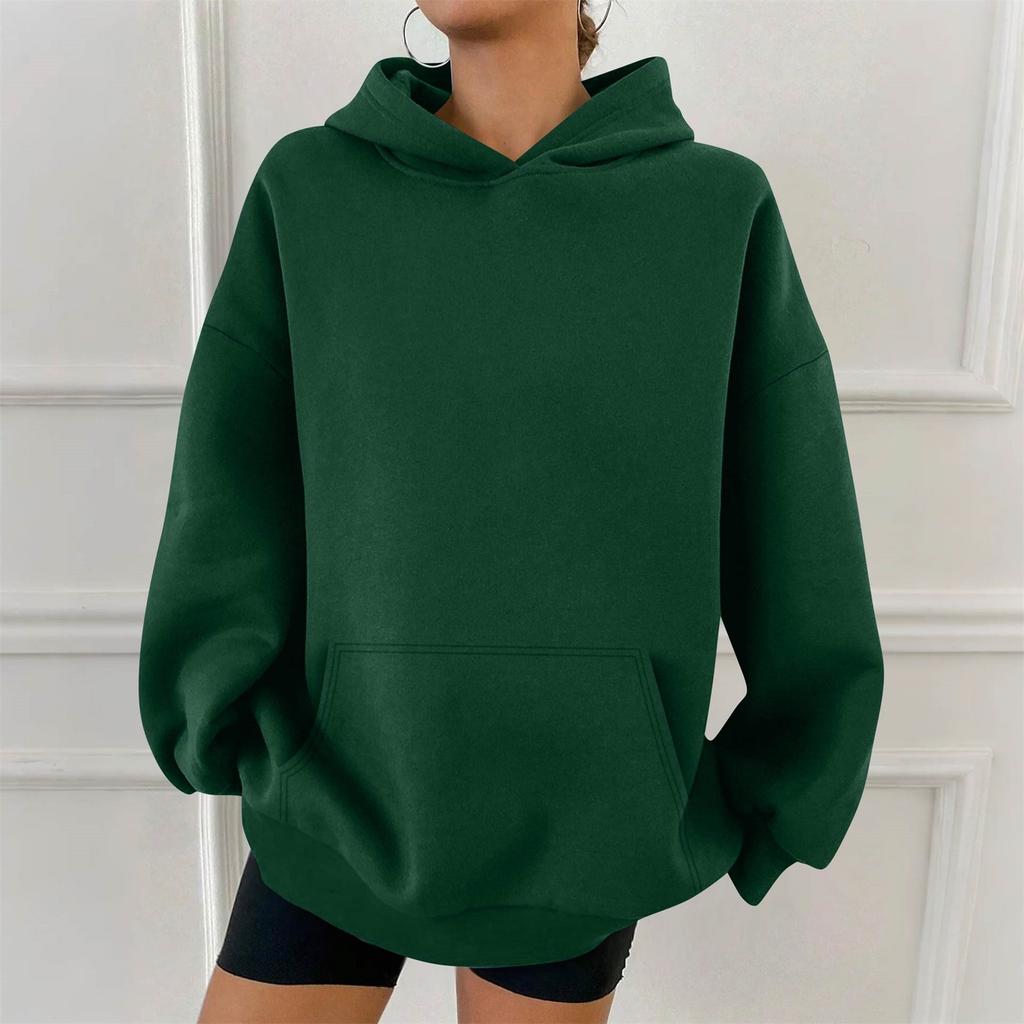 Women's Fashion Casual Solid Color Pocket Long Sleeve Hoodie