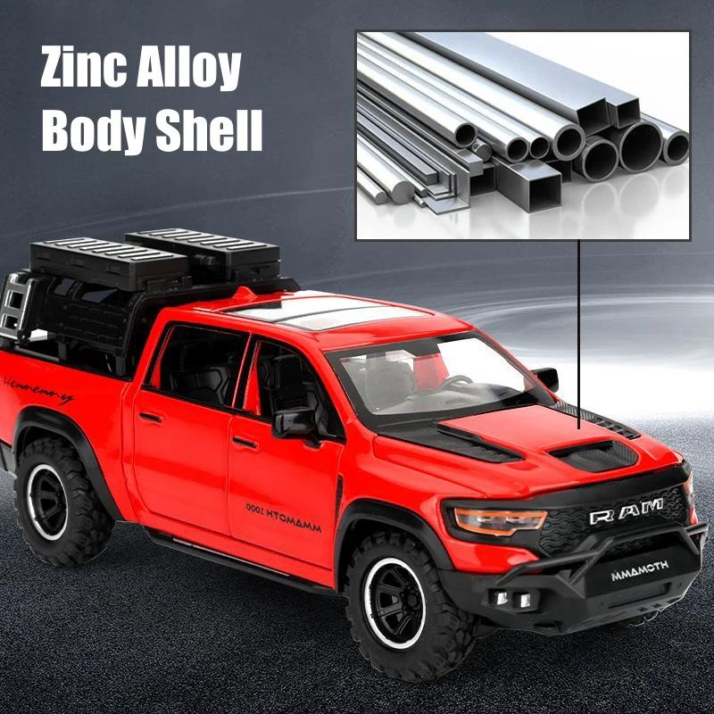 1/32 Scale Dodge RAM Mammoth Pickup Truck Off Road Alloy Toy Car Model Sound & Light Pull Back Collection Gift for Boys Children Kid