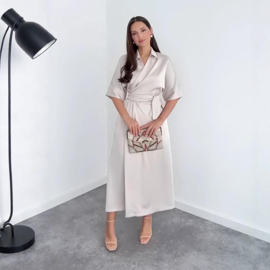 

2025 Autumn Women s Elegant Long-Sleeve French Shirt Dress XS белый