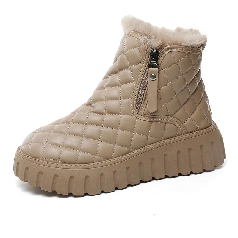 Schuhe für Damen Plateau Erhöhter Schneestiefel Damen Winter Plüsch Lederstiefel Warmer Baumwollschuh Komfort Baumwolle Kurzer Stiefel Botas Mujer