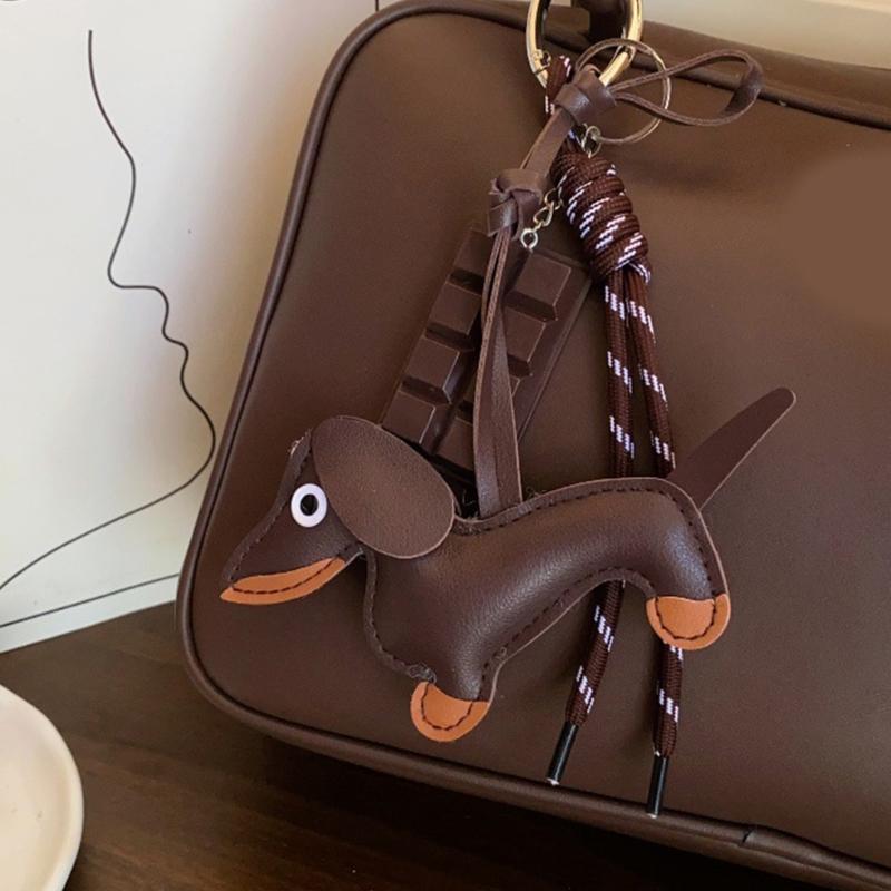 Vintage-Schlüsselanhänger aus PU-Leder mit Dackel, süßer Hundewelpen-Charme, geflochtenes Seil, Taschenanhänger für Autoschlüssel-Zubehör