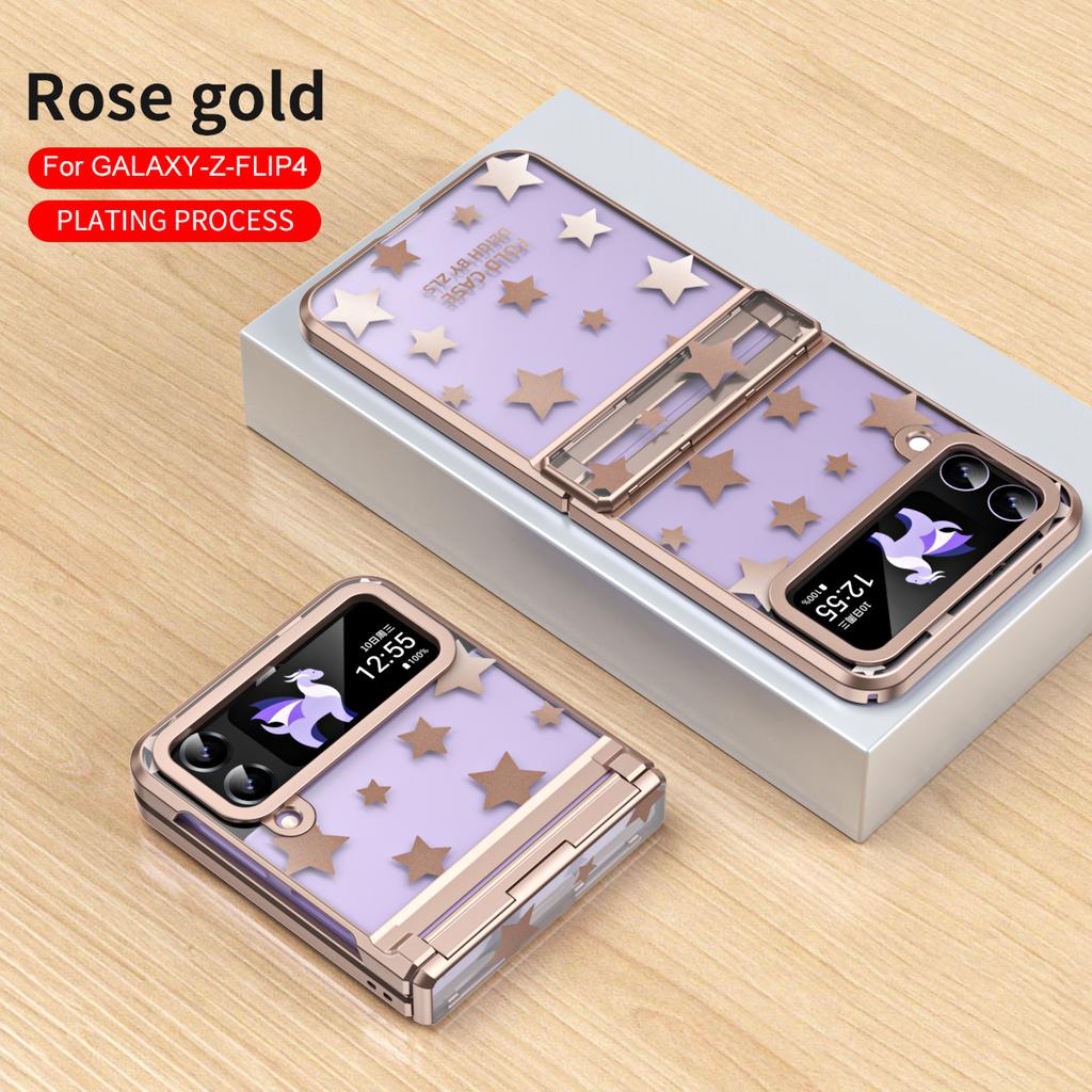 For Samsung Galaxy Z Flip 5 4 3 Case Electroplating Transparent Starry Sky Flat Hinge Full Wrap Drop Cover For Flip5 Flip4 Flip3