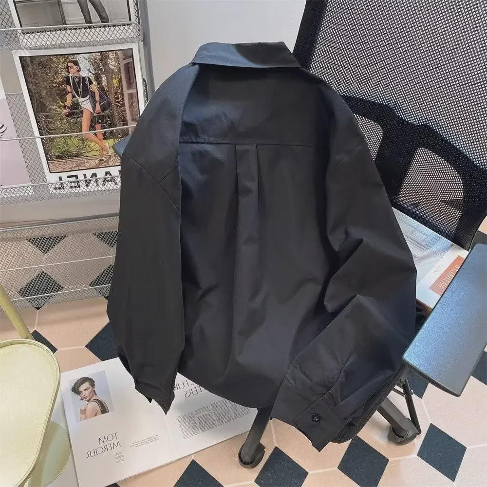 2024 Men's Harajuku White Long-Sleeve Shirt - Spring/Summer Trendy Youth Fashion