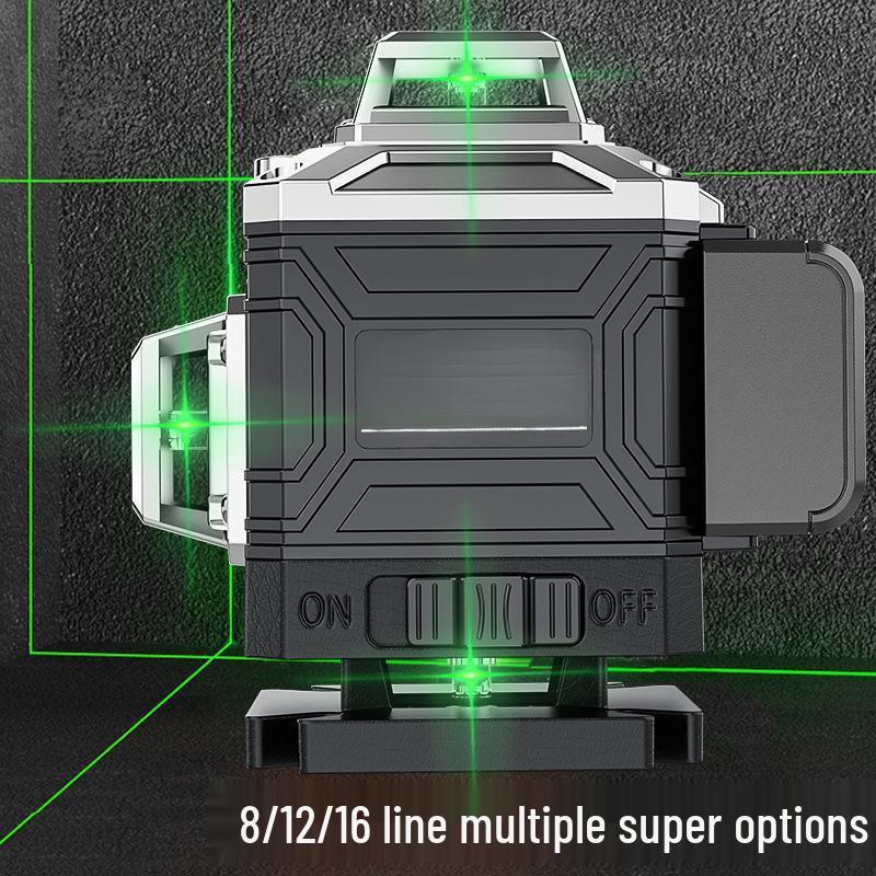 High-Precision 16-Line Laser Level: Wall & Floor Integrated Green Light with Infrared Auto-Leveling