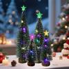 Mini Christmas Tree Small Artificial Snow Flocked Pencil Tree with LED Lights Tabletop Tree Ornaments with Wooden Base for Xmas Home Decor