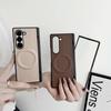 Magnetic Leather Phone Case for Samsung Galaxy Z Fold 7 6 5 4 3 Fold7 Fold6 Fold5 5G with Magsafe Protective Cover for Hinges