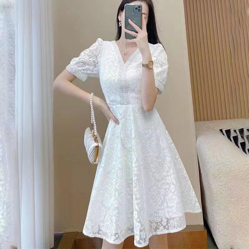 Elegant Lace A-Line Midi Dress - Summer 2025 New Arrival for Petite Women