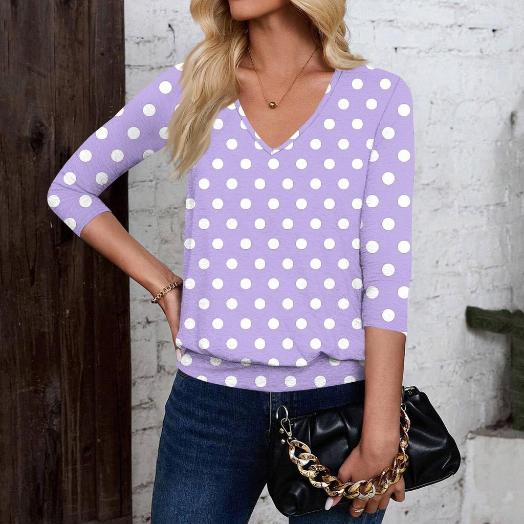 Women's Fashion Casual V-Neck Three-Quarter Sleeve Print Top