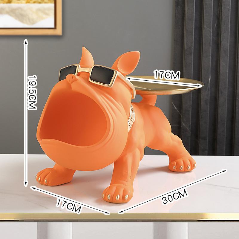 Nordic Decor Sculpture Dog Big Mouth French Bulldog Butler with Metal Tray Table Decoration Statue for Live Room Dog Bulter