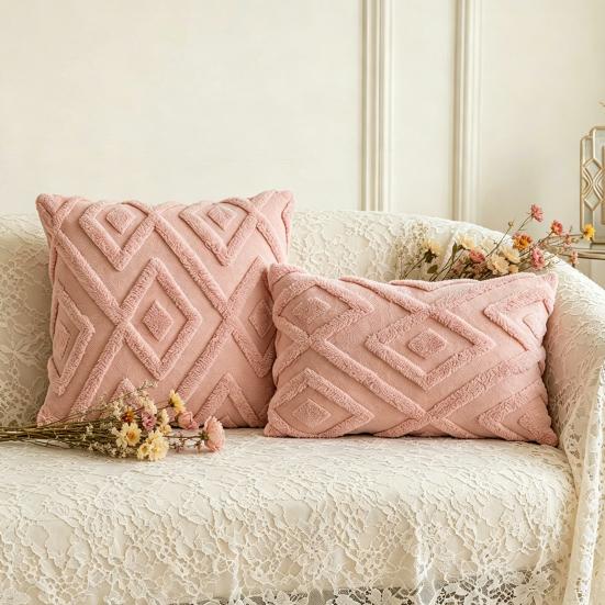 Rhombus Pattern Solid Color Pillowcase, Washable Throw Pillow Cover, Rectangle Square Cushion Cover for Home Living Room Bedroom Sofa Bed