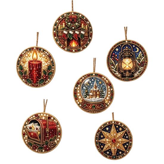Creative Weekend Activity Kit 6Pcs/Set Christmas Ornaments DIY Faux Pearl Art Kit, Hanging Decorations Craft Personalized Tree with Round Charms