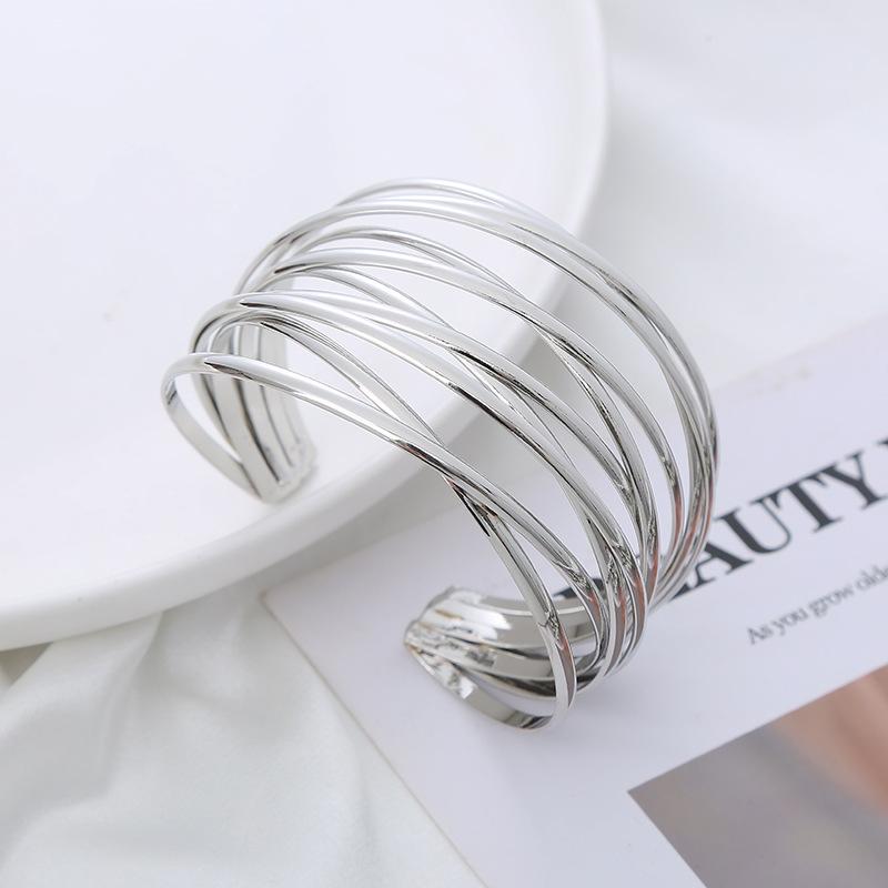 Vintage Hyperbolic Layered Gold Plated Wide Wire Bracelet Cuff Bangle for Women Exaggerated Wrist Wrap Bangle Hand Zircon Gift