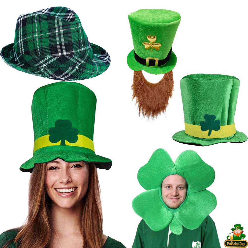 2025 New St. Patrick\'s Day Irish Top Hat Beard Green Shamrock Hats for Saint Patrick Day Home Party Decor Cosplay Costume Props