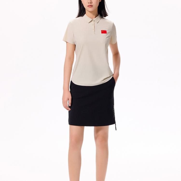 Anta Champion Series Solid Color National Flag Logo Pullover Short Sleeve Polo Shirt Women Polo Shirts Paper-Sand-Yellow 162330103-2