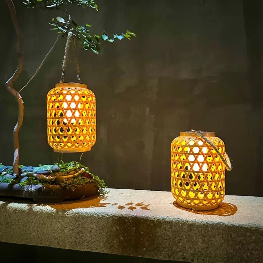 Waterproof Rattan Solar Lanterns Soft Light Elegant Design Solar Table Light Bamboo Weaving Rechargeable Solar Bulb Lights
