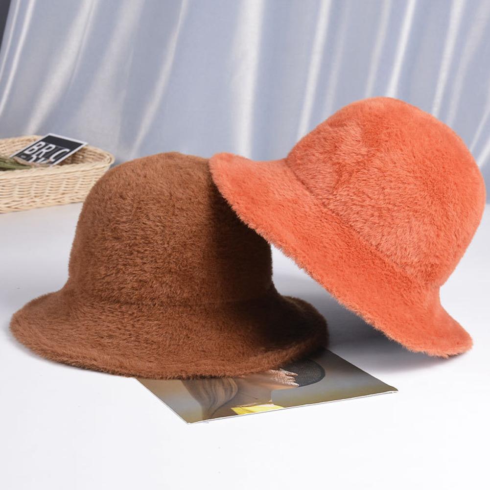 Woman Pure Color Fashion Plush Hat Winter Autumn Warm Hat All-match Bucket Hat