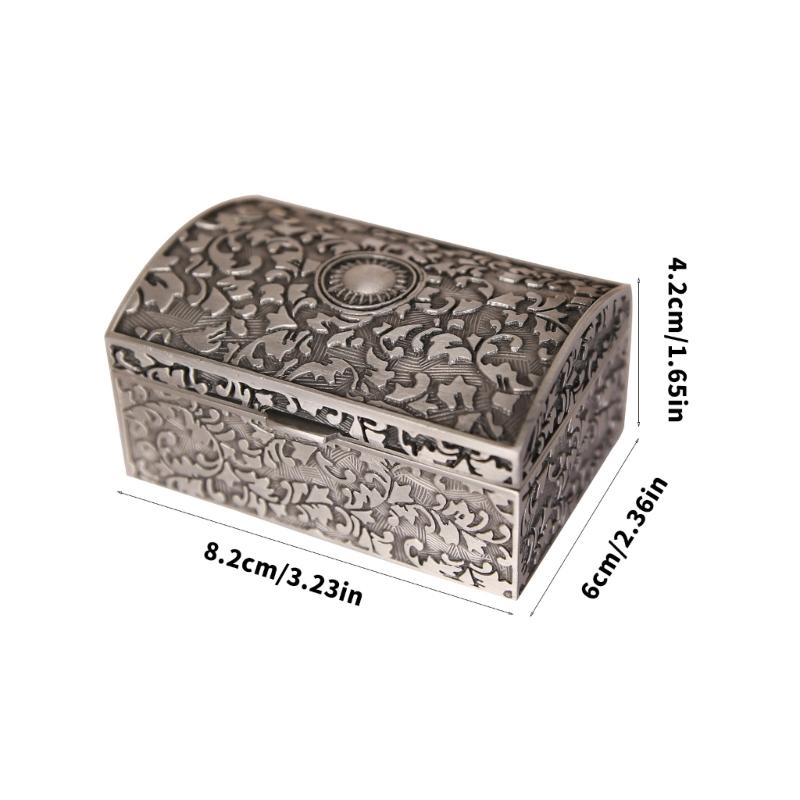 Antique Jewelry Storage Box Home Decoration Zinc Alloy Hardware Travel Friendly European Flower Carved Case