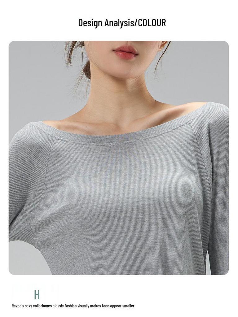 Women's One-Shoulder Yoga Cardigan T-Shirt, Body-Concealing, Casual Sportswear for Pilates.