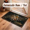 Floral Garden Theme Crystal Velvet Floor Rug Personalized Custom Name Text Warm Carpet Home Decoration