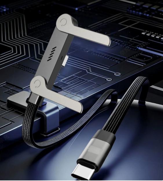 USB C To USB C Charging Cable with Right Angle Connector and Foldable Stand for Smartphones and Tablets