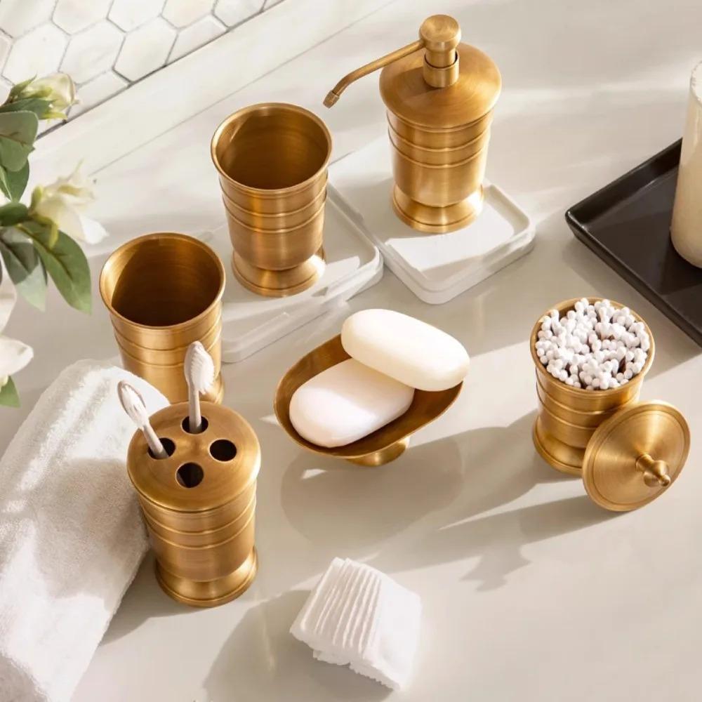 Retro Brass Gold Bathroom Accessories Drain Toothbrush Cup Holder Gargle Cup Press Hand Sanitizer Bottle Bathroom Decoration