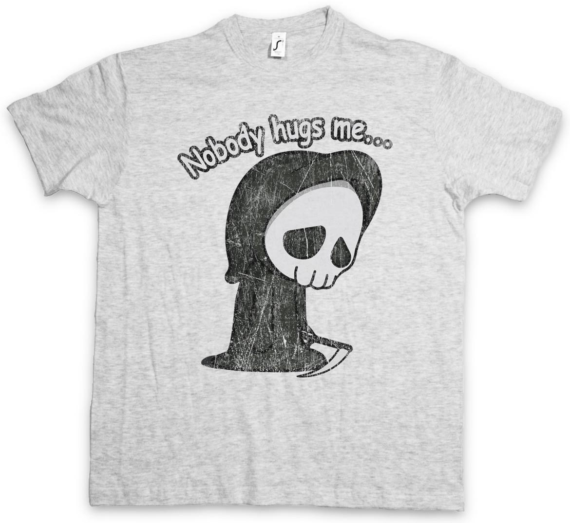 NOBODY HUGS ME T-SHIRT Fun Shirt Halloween Blood Fear the Reaper Skeleton Scythe L