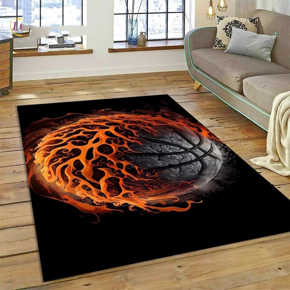 Basketball Court Frame Rug Cartoon Kids Play Mat Non Slip Floor Rug for Bedroom, Living Room Playroom Decor