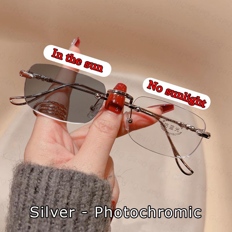 Vintage Rimless Sunglasses For Men And Women Fashion Small Square Frame Glasses New Photochromic Sunglasses