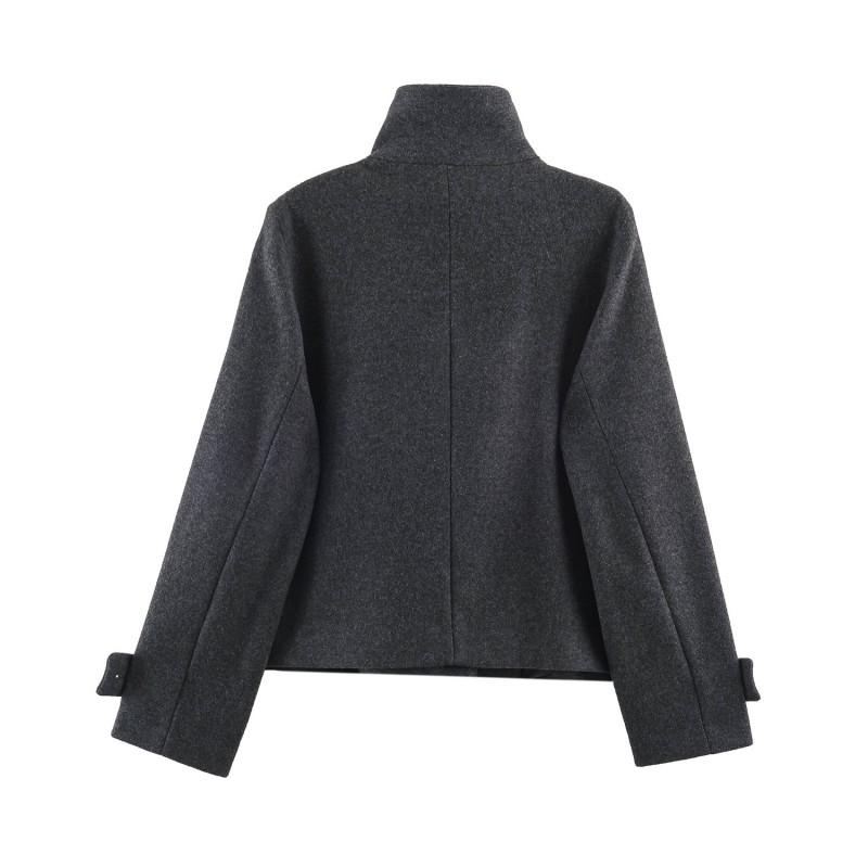 2026 Womens Street Fashion Long Sleeve Turtleneck Solid Color Double-Breasted Jacket W05