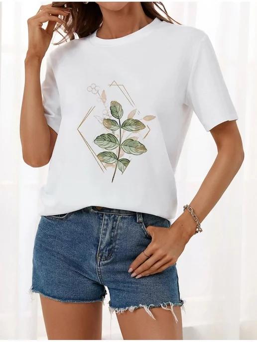 Women s white basic cotton printed T-shirt S