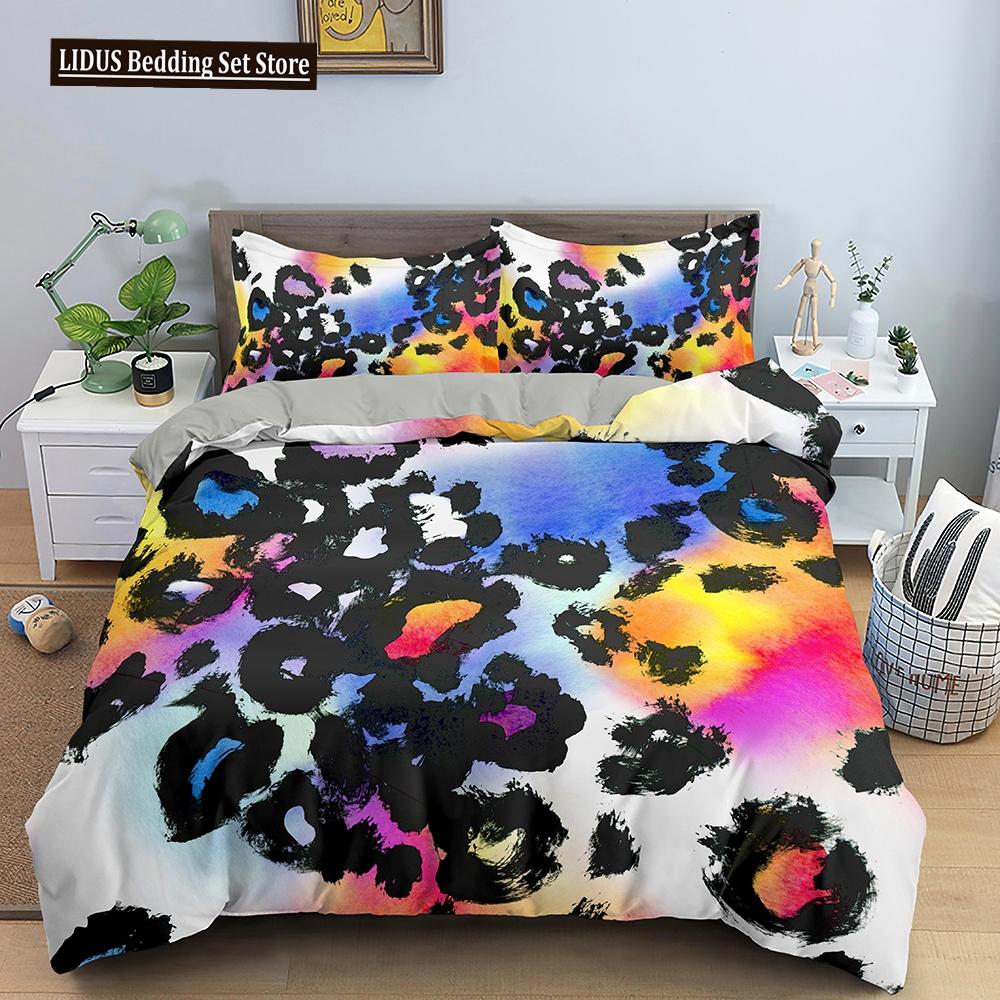 Art Pattern Bedding Set Watercolour Design Colourful Comforter Cover With Pillowcase King Queen Size For Kids Teens Bedding Set