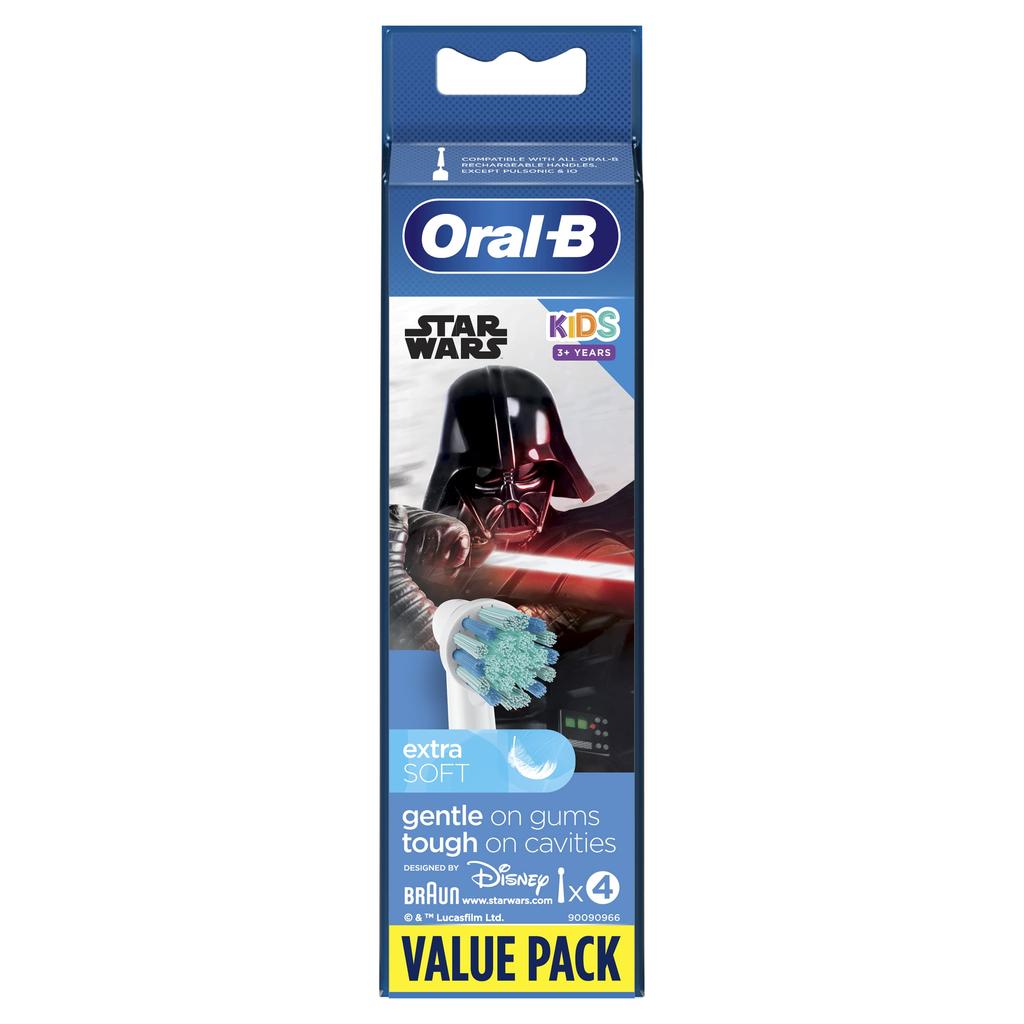 Braun Oral-B Kids' Soft Toothbrush Replacement Brush Set, Extra Soft, 4 Brushes, Star Wars Design, EB10S-4 [Parallel Import]