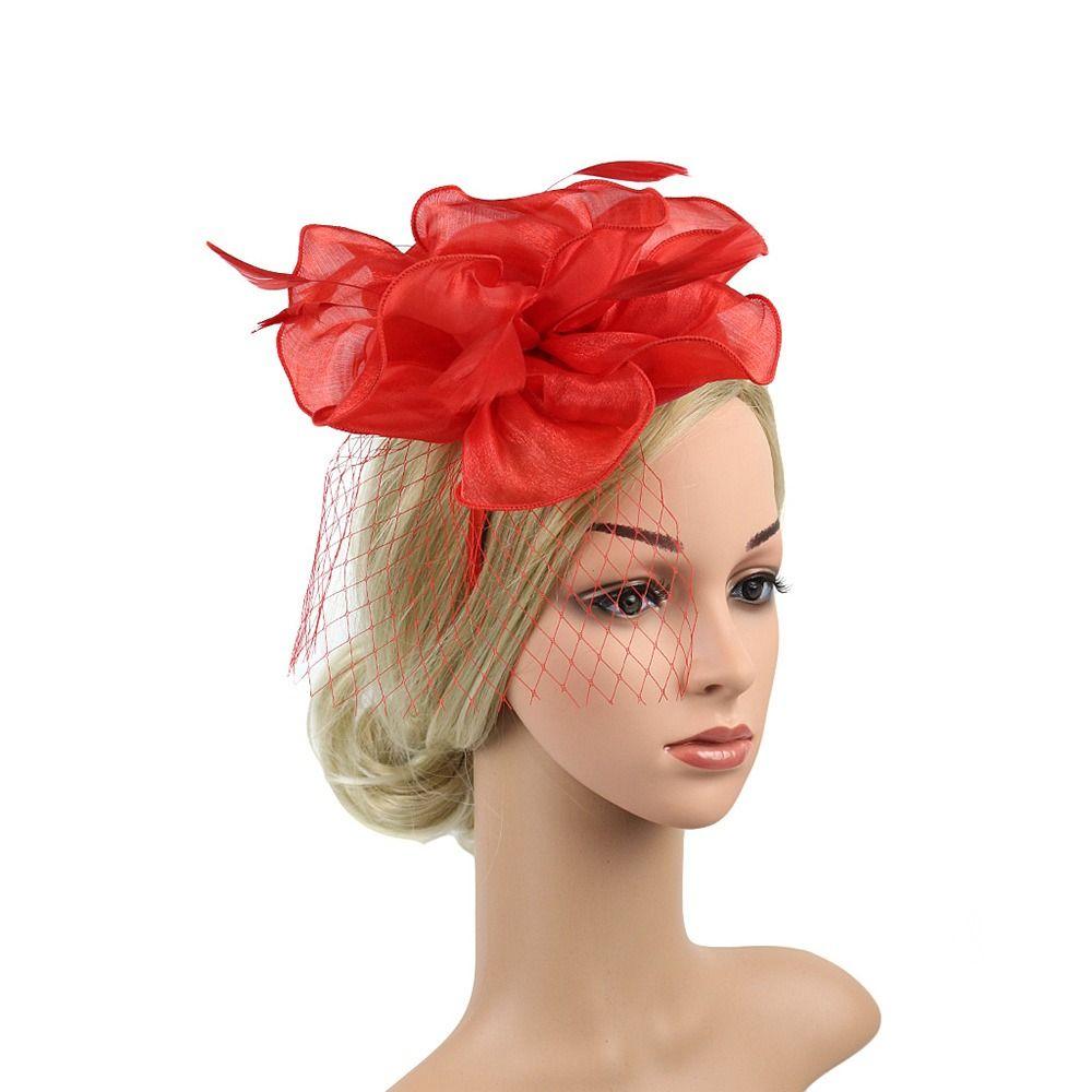 Vintage Detachable Clip Feather Headband Mesh Veil Bridal Headdress Fascinators Hats Women