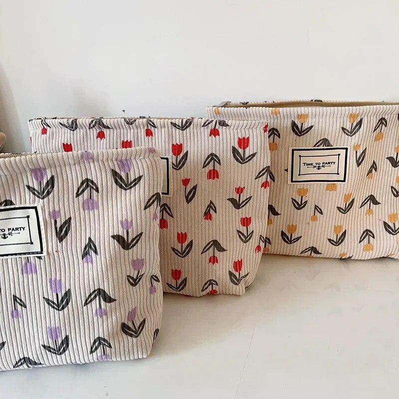 Purple Red Cosmetic Bag for Corduroy Makeup Bag for Women's Beauty Travel Storage Bag Zipper Wash Pouch Phone Case