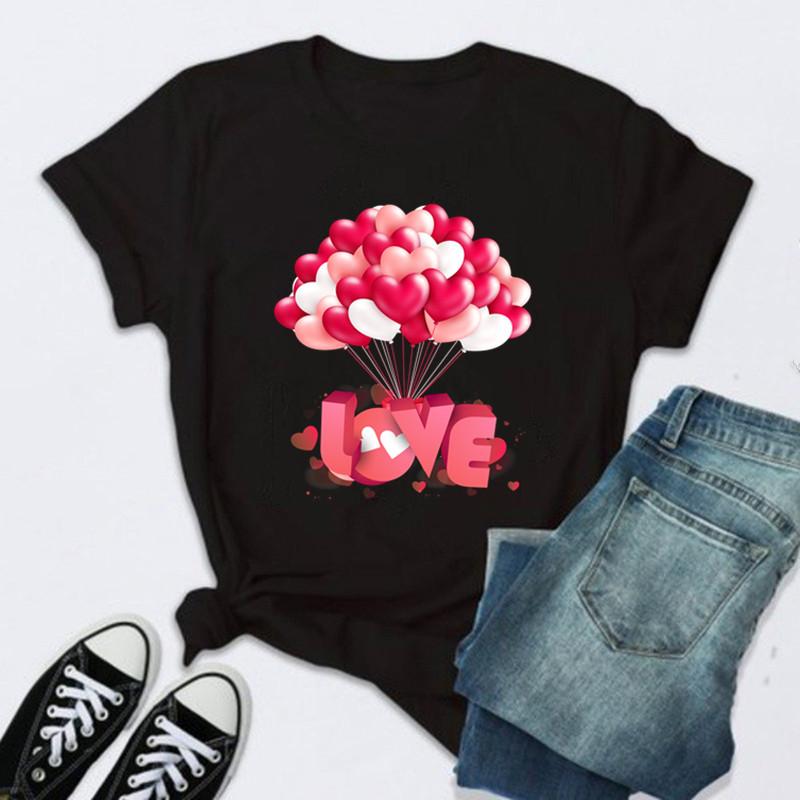 Women Rose Print Black T Shirt Female 2026 Valentine New Tshirt Fashion Short Sleeve Tee Tops Harjauku Cute Tshirt Graphic Y2K