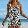 Women's Tankini Swimsuit Two Piece Set with Tropical Print Racerback Top and Boyshorts Swimwear for Beach Pool
