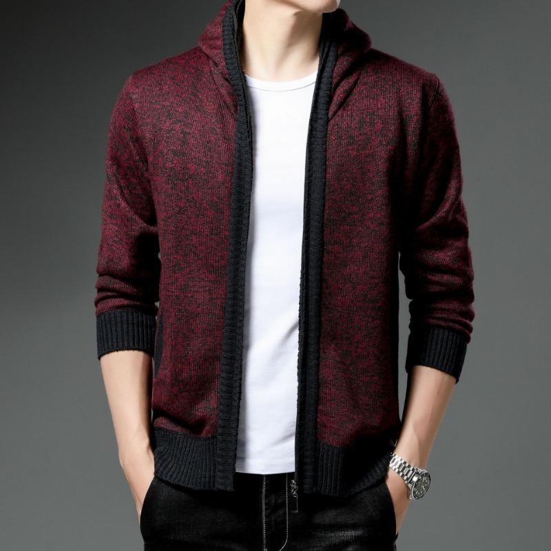 Winter Men's Slim Fit Plus Velvet Thickened Sweater Fashionable Casual Hooded Jacket