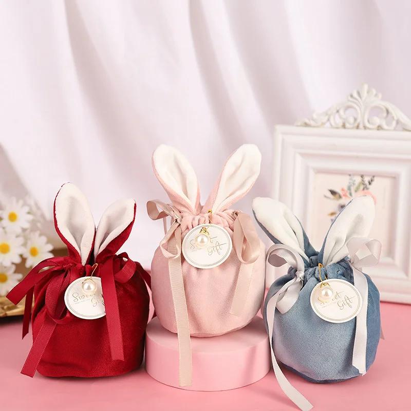

Top Quality Creative Rabbit Ears Wedding Favor Bags Velvet Drawstring Pouch Ins Style Gift Bag for Candy Box Party Decoration Other&Other