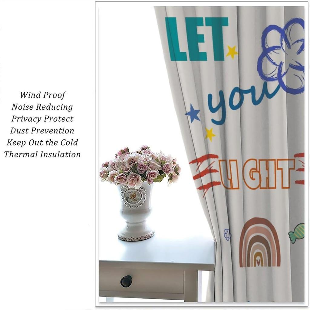 Colorful Inspirational Kids Curtains Quotes Cute Child Cartoon Motivational Rainbow Sun Rod Pocket Window Drapes For Kitchen