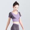 Juyitang Women's Short-Sleeve Color Match Yoga Top, Bra-Free, Navel-Baring Fitness Wear