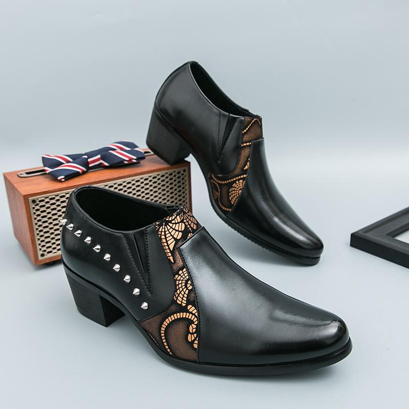 Fashion Men Business Dress Shoes Casual Comfortable Breathable Height Increasing Fashionable Pointed Leather Shoes Banquet Shoes 38-46