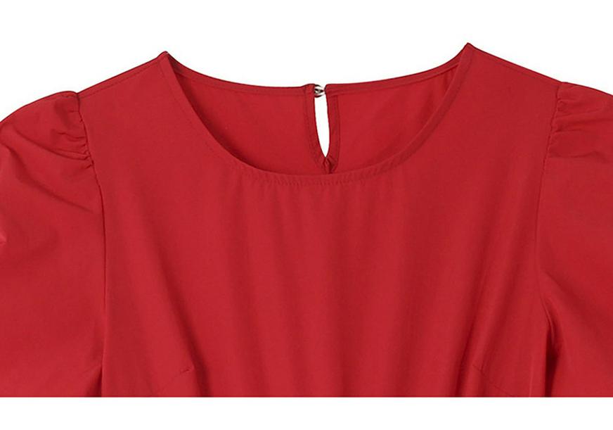 2026 Summer Women's Plus Size Red A-Line Short-Sleeve Waist-Cinched Dress